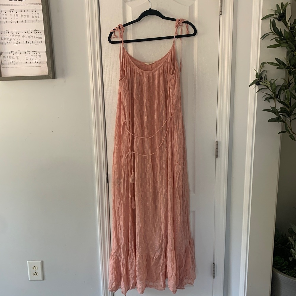 Lovestitch rose pink shimmer dress maxi strappy tie waist size M/L summer boho - Picture 4 of 10